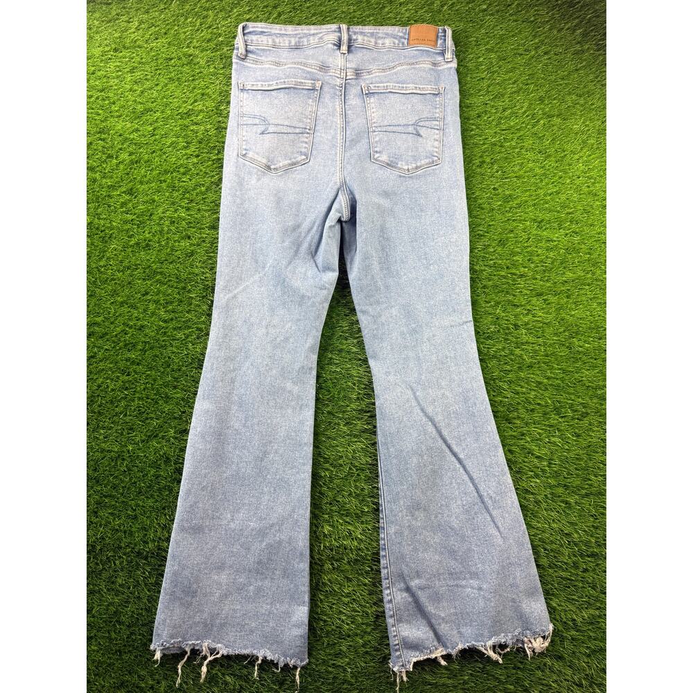 AE Next Level Ripped Super High-Waist Flare Jeans Women's 12 Blue Denim Stretch - Picture 2 of 16